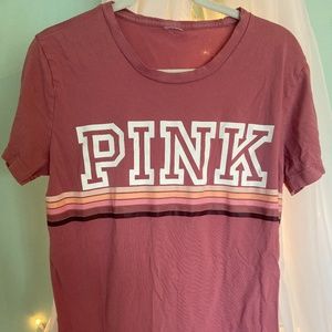 Victoria’s Secret PINK Rosewood Pink Striped Tee